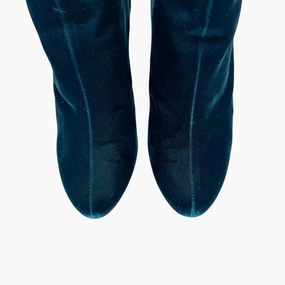 Christian Louboutin Moulamax Teal Velvet Block Heel Ankle Boots Size 38.5 US 8.5 - Picture 4 of 15